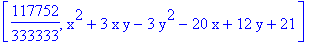 [117752/333333, x^2+3*x*y-3*y^2-20*x+12*y+21]